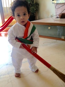 Arjun with a broom