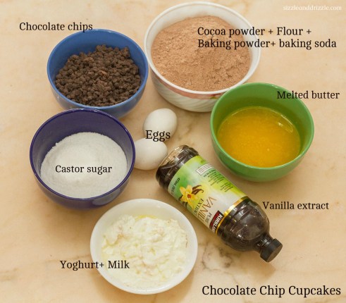 Ingredients for chocolate cupcakes