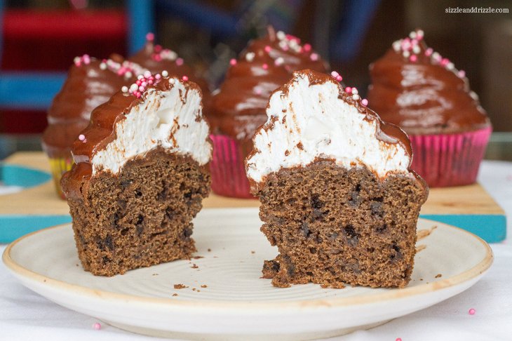 Inside of a high hat cupcake
