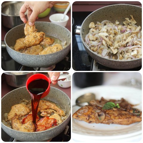 Chicken in mushroom sauce making